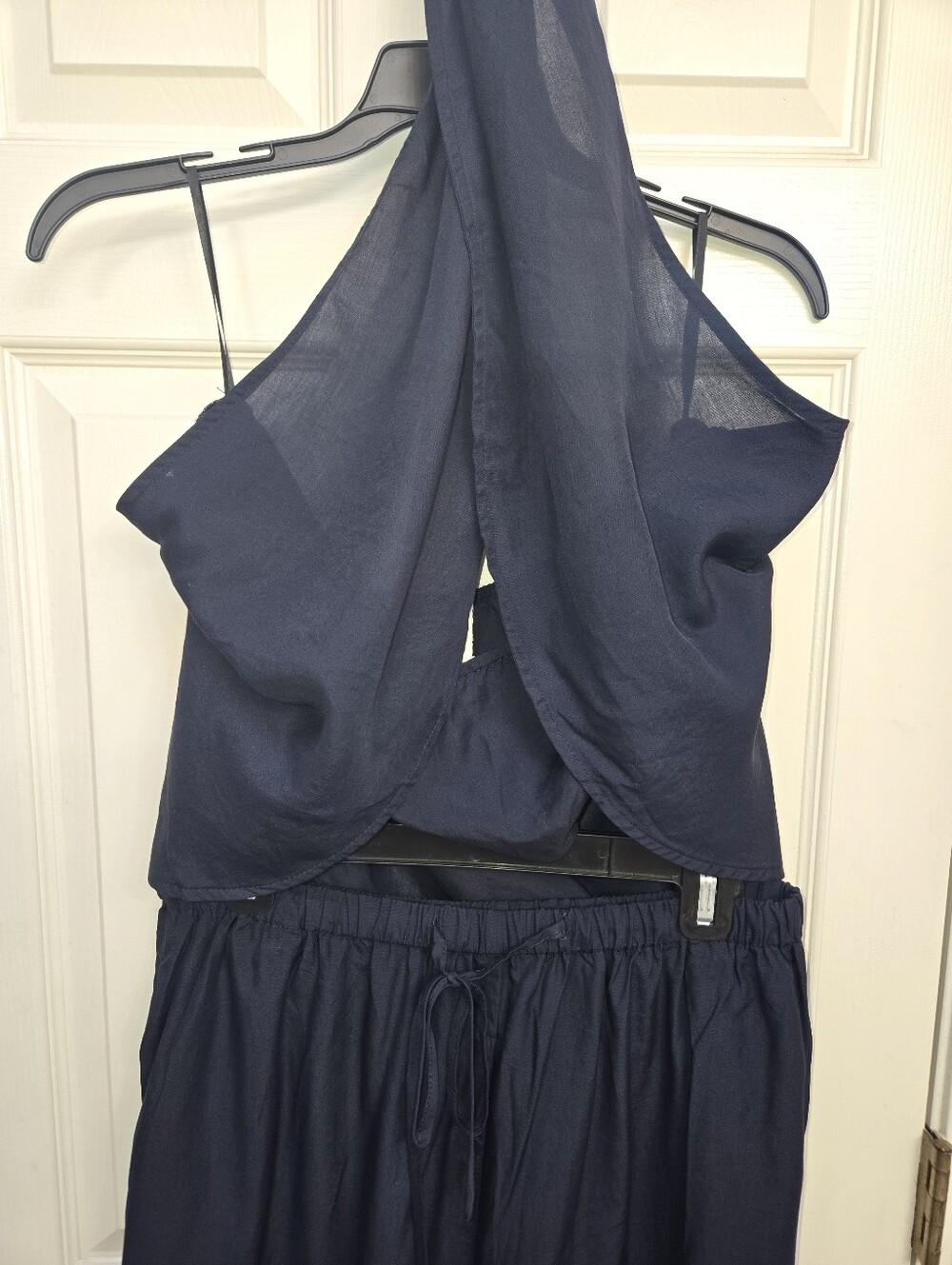 NWT Commense Navy Semi-Sheer Halter Neck Top & Wide Leg Pants Set, Large - Picture 4 of 9